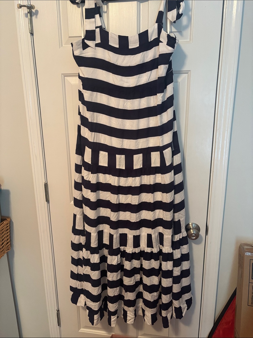 crown & ivy Navy and White Striped Tie-Shoulder Maxi Dress - Picture 1 of 3